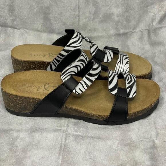 Bos. & Co. Luzzi Leather Sandal BLACK/ZEBRA SLIP-ON women's size 6 (37) slides - Picture 4 of 8